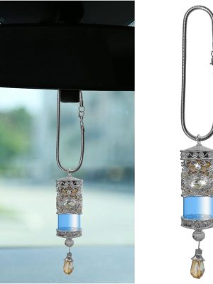 Hanging Car Air Freshener Diffuser, Refillable Essential Oils Empty Perfume Bottle, Alloy Car Aromatherapy Fragrance Perfume Pendant Bottle, Universal Car Interior Ornaments Decor (Silver)
