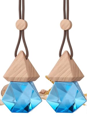 Car Air Freshener Hanging, 2 Pcs Blue Ocean Scent Drift Car Air Freshener, Wooden Fragrance Expanding Bottle Cap, 10ml Per Bottle, Used for Car Decoration and Fresh Air (Ocean)
