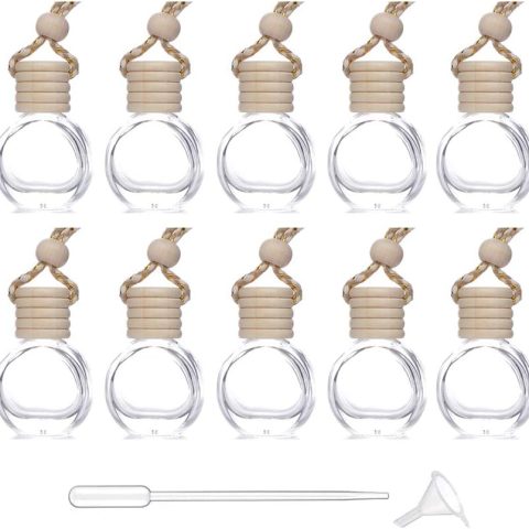 Car Aromatherapy Essential Oil Diffuser Bottle,10 Pack Car Air Freshener Bottle Empty Hanging Perfume Bottle Fragrance Decor Accessories Auto Window Ornament (round)
