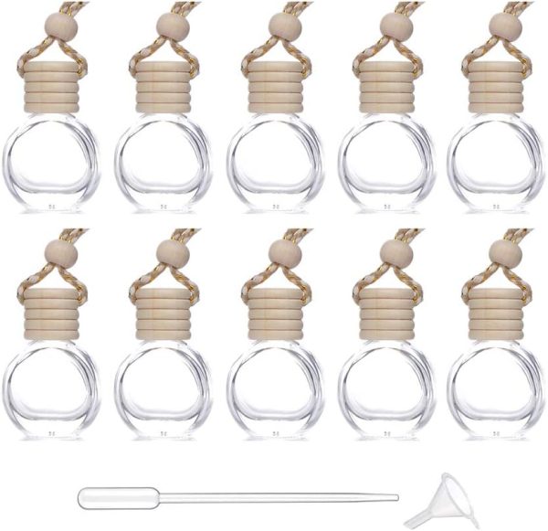 Car Aromatherapy Essential Oil Diffuser Bottle,10 Pack Car Air Freshener Bottle Empty Hanging Perfume Bottle Fragrance Decor Accessories Auto Window Ornament (round)