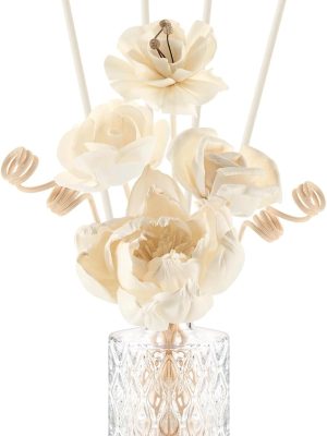 11 Pcs Flower Reed Diffuser Set Include 4 Flowers 6 Diffuser Sticks with 5oz Empty Design Bottles Fragrance Rice Paper Natural Flower for Home Bedroom Office Bathroom Shelf Decor Gift