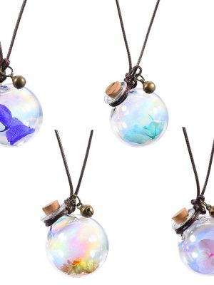 4 Pack 10ml Car Perfume Pendant Hanging Bottle With Flower,Empty Colorful Glass Car Air Freshener Diffuser Essential Oil Perfume Vials Diffuser Ornament With Cork & Hanging String-FREE Funnel,Dropper