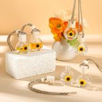 50 Pcs Hanging Car Air Freshener Car Diffuser Bottles Empty Glass Perfume Bottle Freshener Diffuser Bottle Pendant for Essential Oil Fragrance Aromatherapy Bottle Ornament(Clear,Sunflower)