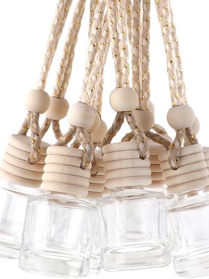 20Pcs Hanging Car Freshener Empty Clear Glass Essential Oil Car Diffuser, Aromatherapy Fragrance Perfume Diffuser Bottle Pendant with Wooden Caps & Hanging String(8ML)