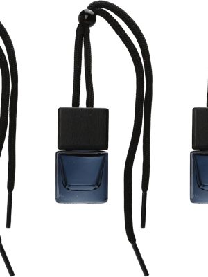 3pcs Hanging Car Air Freshener - Empty Black Diffuser Bottles for Essential Oils, Glass Perfume, Aromatherapy Ornament Cube for Auto, Home, Office Decoration, Pendant