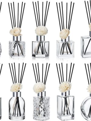 10 Set Reed Diffuser Bottle Empty Reed Diffuser Flower Sticks Jars Rattan Sticks Set Fragrance Accessories Use for DIY Aroma Fragrance