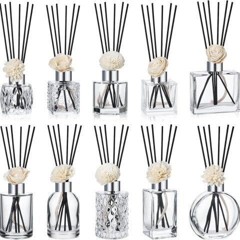 10 Set Reed Diffuser Bottle Empty Reed Diffuser Flower Sticks Jars Rattan Sticks Set Fragrance Accessories Use for DIY Aroma Fragrance