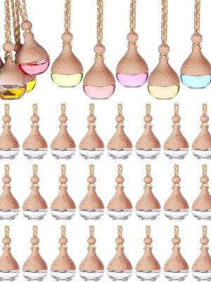 60 Pcs Hanging Car Air Freshener Car Diffuser Bottle Empty Glass Perfume Bottles Air Freshener Diffuser Bottle Pendant for Essential Oils Fragrance Aromatherapy Ornament Decor (Water Drop)