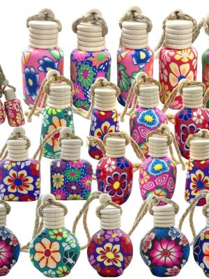 20Pcs 15ml Glass Car Diffuser Bottles Empty Bulk,Hanging Car Diffusers for Essential Oils,Refillable Car Air Freshener for Fragrance Perfume Aromatherapy with Flowers Women Home Decor,Color Random