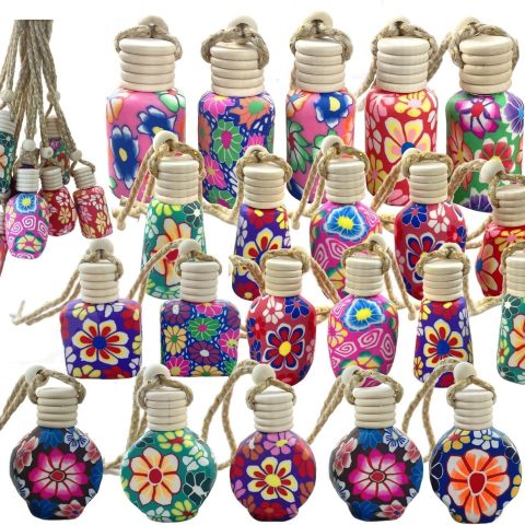 20Pcs 15ml Glass Car Diffuser Bottles Empty Bulk,Hanging Car Diffusers for Essential Oils,Refillable Car Air Freshener for Fragrance Perfume Aromatherapy with Flowers Women Home Decor,Color Random