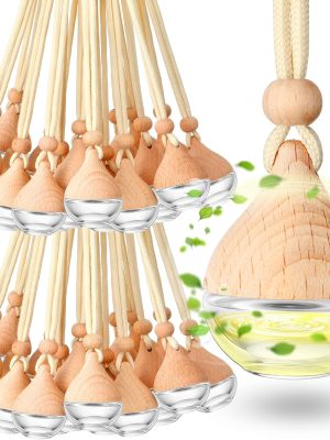 50 Pcs Car Essential Oil Hanging Bottle Empty Glass Diffuser Bottles Refillable Car Air Freshener Perfume Pendant Aromatherapy Fragrance Ornament Decor(Simple Style)