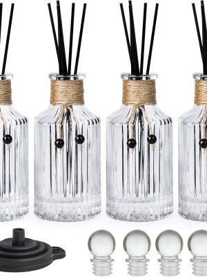 Reed Diffuser Bottle Glass Diffuser Bottles 8oz/250ml Set of 4 Empty Essential Oil Glass Diffuser Bottles with Stoppers and Reed Sticks Clear Decorative Bottle Set Bulk Reusable Perfume Jar