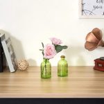 Vintage Embossed Green Glass Small Reed Diffuser Bottle with Cork Lid, Decorative Flower Bud Vase, Set of 2