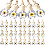 50 Pcs Hanging Car Air Freshener Car Diffuser Bottles Empty Glass Perfume Bottle Freshener Diffuser Bottle Pendant for Essential Oil Fragrance Aromatherapy Bottle Ornament(Clear,Sunflower)